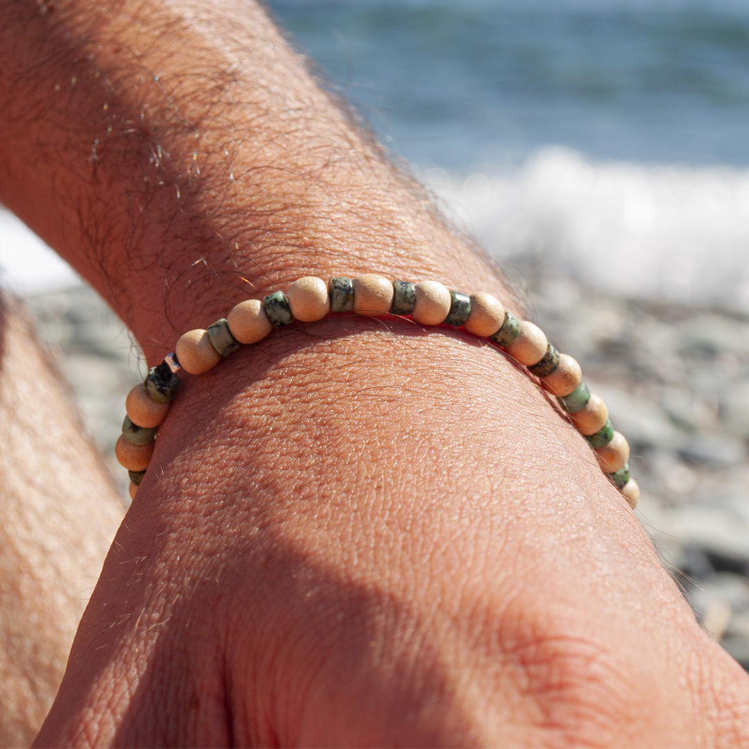 Bracelet perles bois et turquoise pour homme - Fait main en France –  Fiorile Creations